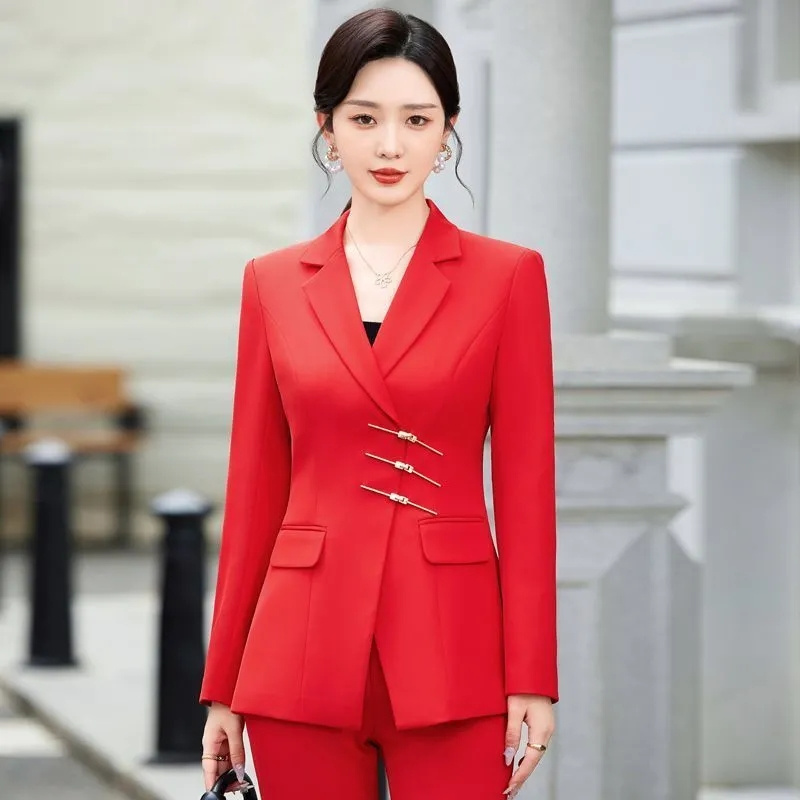 Women Formal Wear Trousers - 2025 แฟชั่นสีขาวสีแดงสีดําเสื้อแจ็คเก็ต Blazer และกางเกงกางเกงผู้หญิงหญิงสุภาพสตรีทํางานอย่างเป็นทางการ 2 ชิ้นชุด