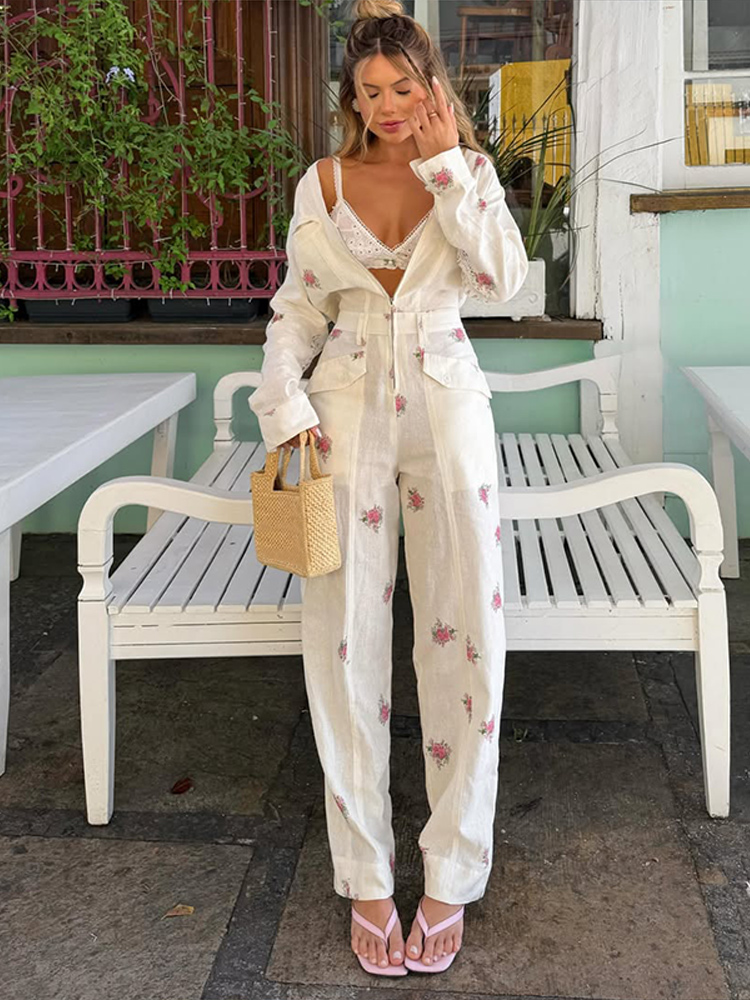 Women'S Formal Wear Jumpsuit - จั๊มสูทผู้หญิงลายพิมพ์สวยหรู ฤดูใบไม้ร่วง 2026 แฟชั่นแขนยาว คอวี ซิป