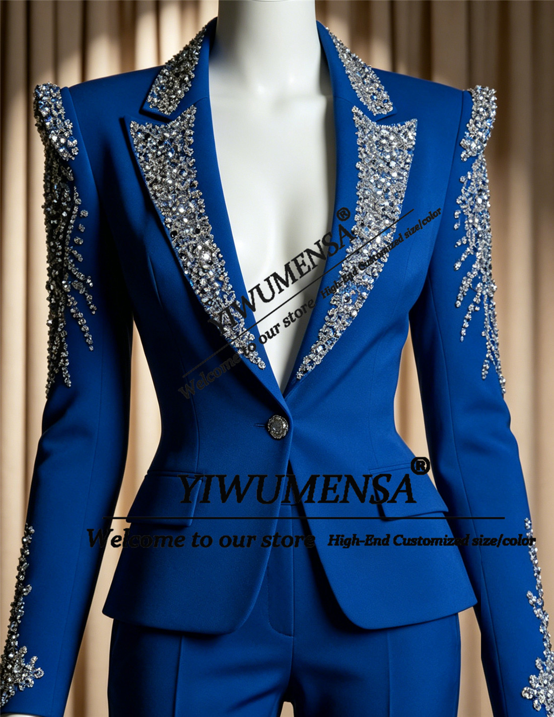 Women'S Formal Wear With Pants - ชุดสูทผู้หญิงหรูหรา 2 ชิ้น ประดับคริสตัลและลูกปัด ชุดเบลเซอร์และกางเกงสำหรับงานพรอม ชุดทักซิโด้สำหรับงานเลี้ยงธุรกิจ