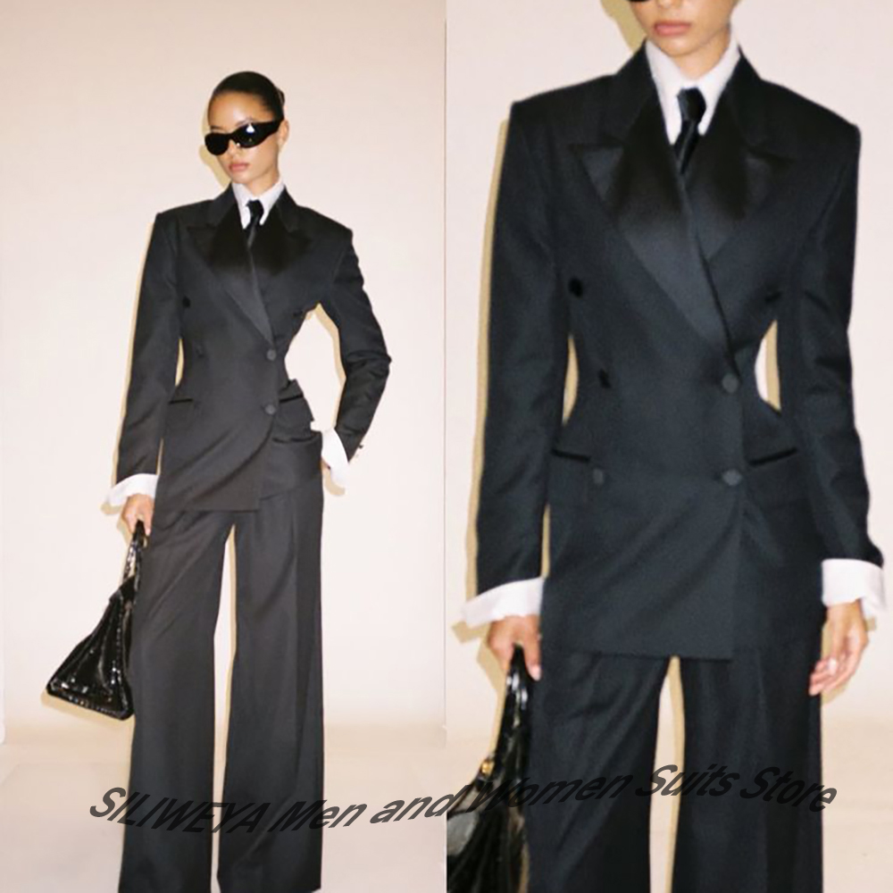 Women Formal Wear Outfits - ชุดสูทผู้หญิงสีดำแบบกระดุมสองแถว ทรงเข้ารูป แจ็คเก็ต+กางเกง ชุดทักซิโด้สำหรับงานทางการ ชุดทำงานสุภาพสตรี ชุดออกงานกลางคืน