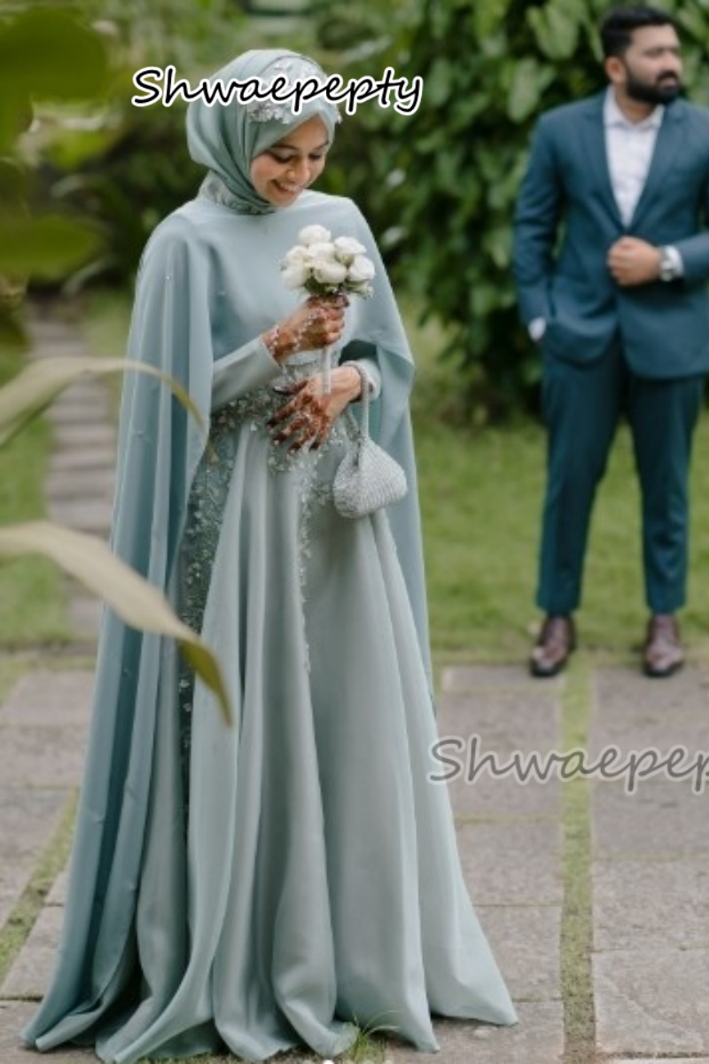 Women Formal Wear Hijab - Elegant มุสลิมชุดราตรี Cape อาหรับดูไบ Hijab A-Line