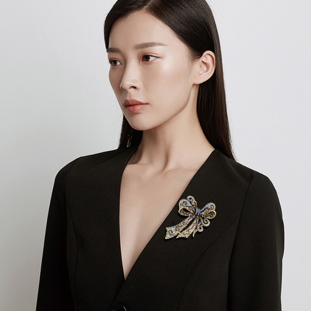 Formal Wear Jewelry For Women - เข็มกลัดรูปโบว์สไตล์วินเทจ เครื่องประดับประดับเพชรหรูหราสำหรับผู้หญิง เครื่องประดับแฟชั่นสำหรับสวมใส่ในชีวิตประจำวันและโอกาสทางการ