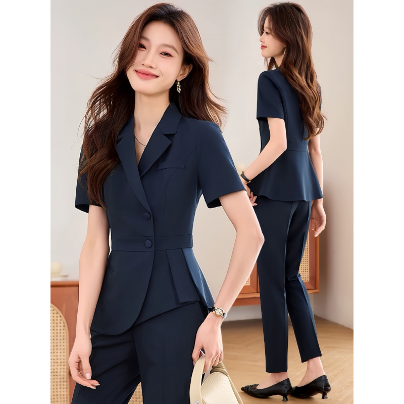 Women Formal Wear Store - ชุดสูทผู้หญิงสีน้ำเงินกรมท่าแบบบางสำหรับมืออาชีพ รุ่นใหม่ประจำปี 2025 ชุดทำงานฤดูร้อนสำหรับผู้จัดการโรงแรมและพนักงานร้านขายเครื่องประดับ