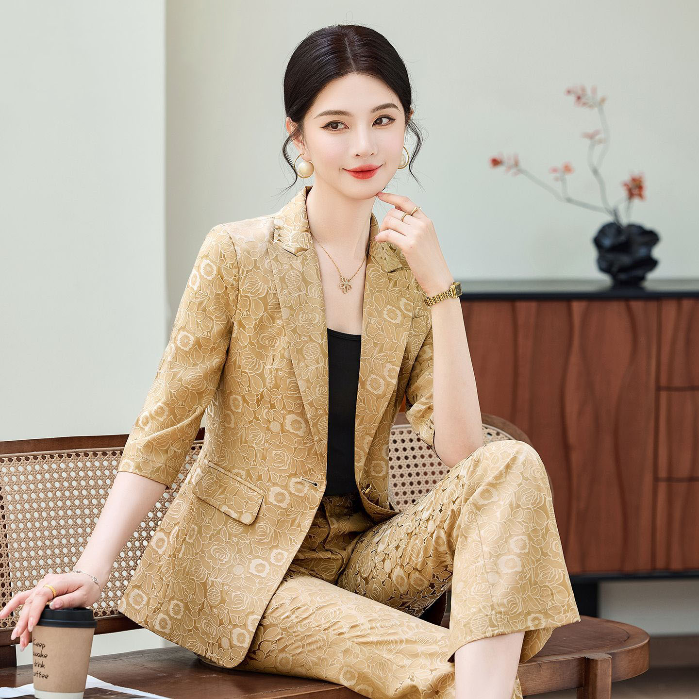 แฟชั่นชุดสูทมืออาชีพสีแอพริคอท - Women Formal Wear Trousers บทวิจารณ์และราคา