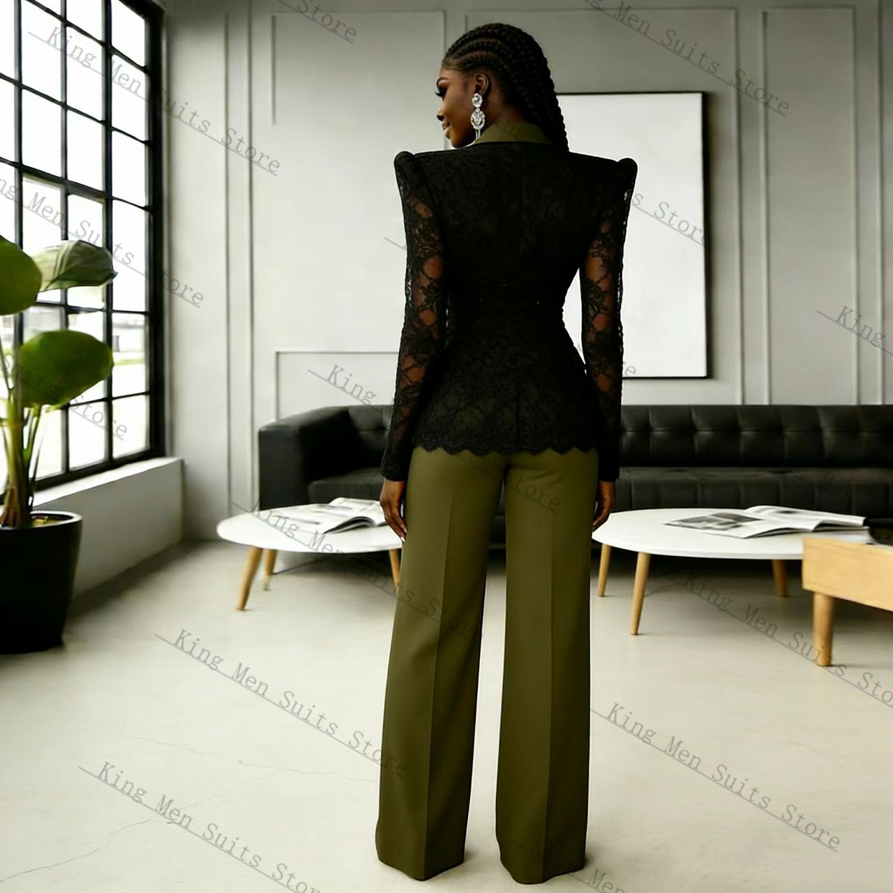 ชุดสูทผู้หญิงสีเขียวดำลายลูกไม - Women Formal Wear Trousers บทวิจารณ์และราคา