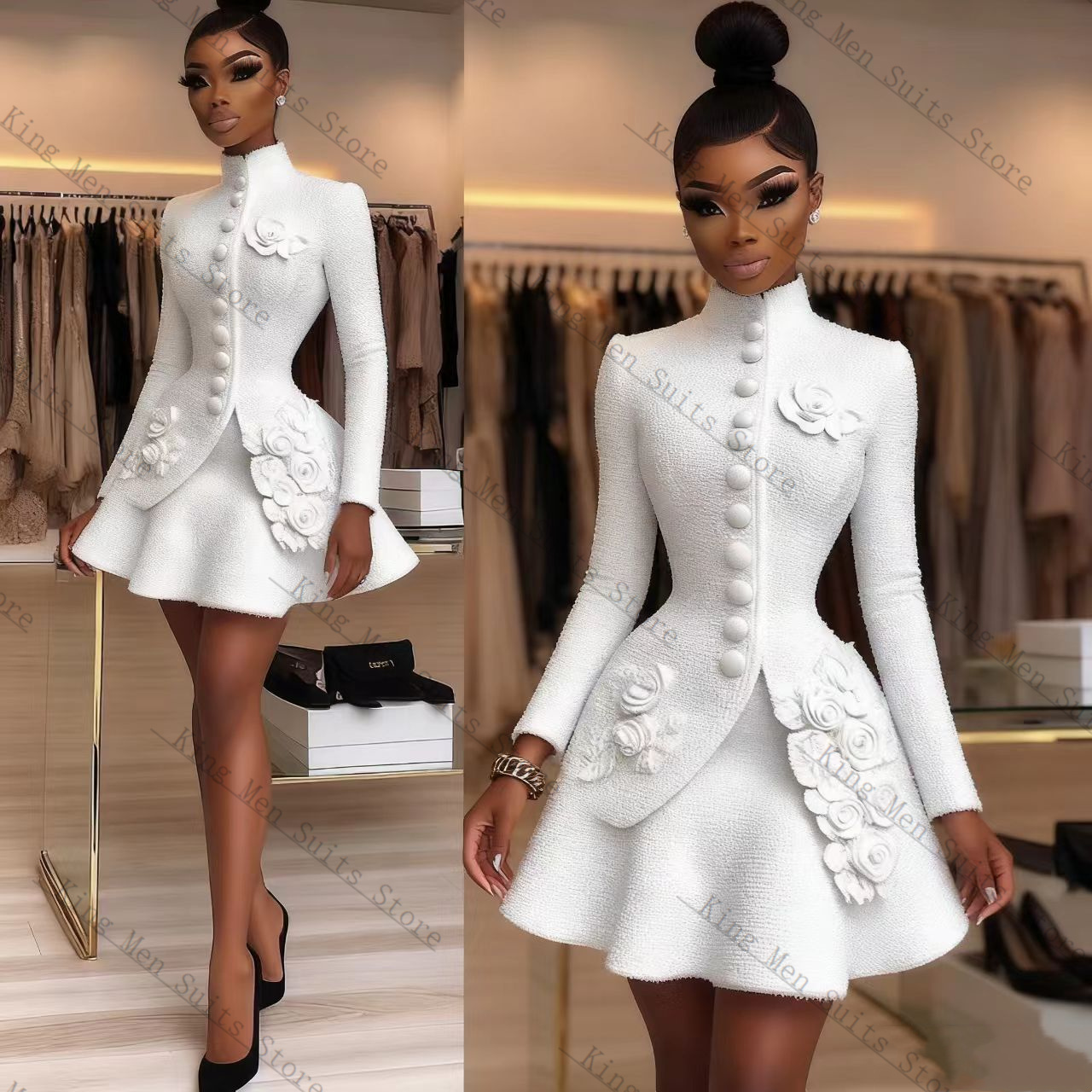 ชุดสูทผู้หญิงสีขาวหรูหรา 2 ชิ้ - Women Luxury Formal Wear บทวิจารณ์และราคา