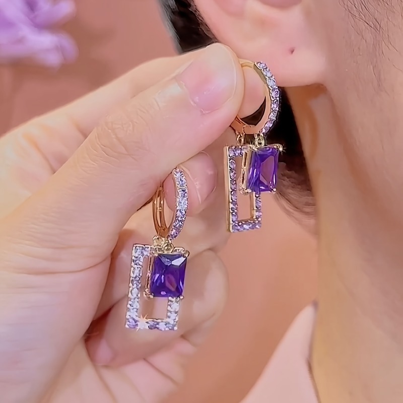 1 คู่ของต่างหูทรงเรขาคณิตสีม่ว - Formal Wear Jewelry For Women บทวิจารณ์และราคา