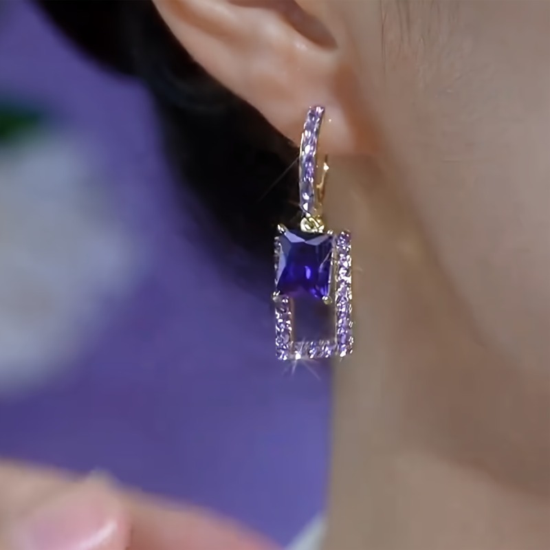 1 คู่ของต่างหูทรงเรขาคณิตสีม่ว - Formal Wear Jewelry For Women บทวิจารณ์และราคา