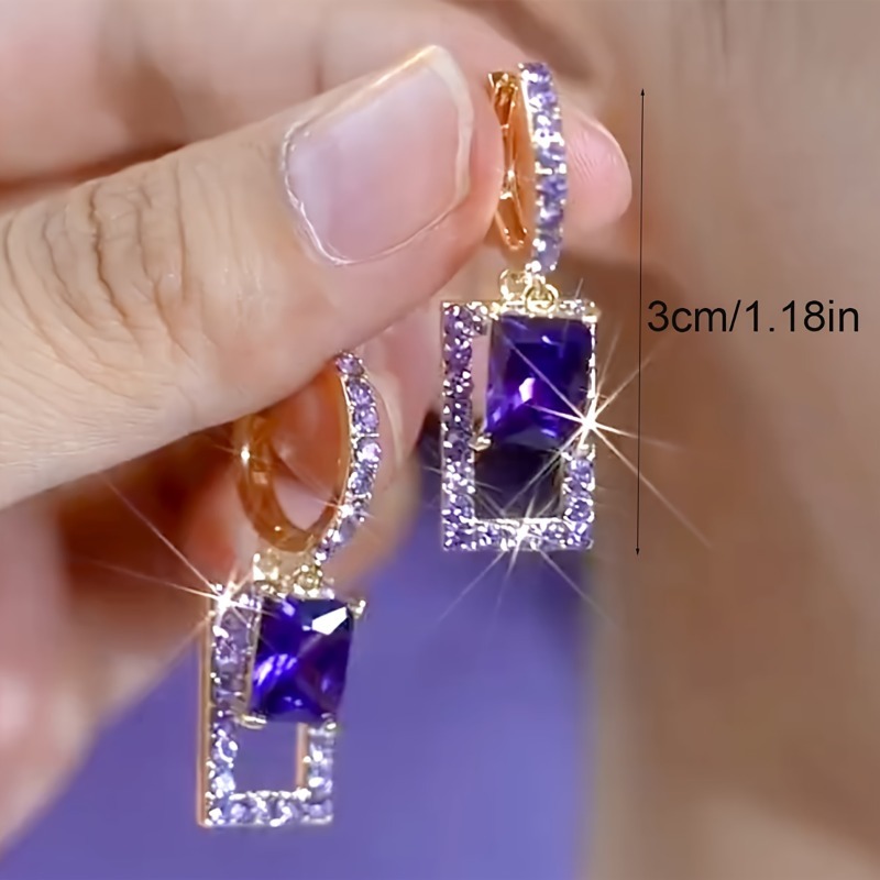 1 คู่ของต่างหูทรงเรขาคณิตสีม่ว - Formal Wear Jewelry For Women บทวิจารณ์และราคา