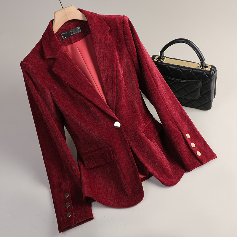 สีเหลืองทองกำมะหยี่เบลเซอร์ผู้ - Women Formal Wear Business บทวิจารณ์และราคา