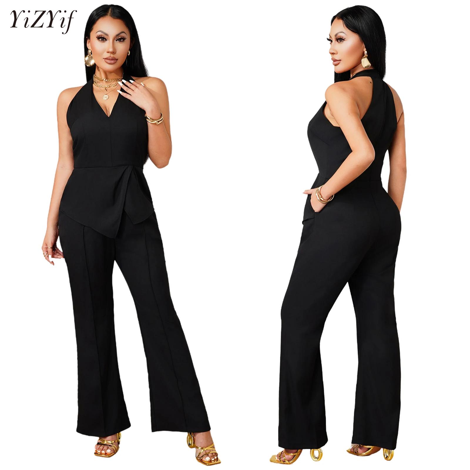 จั๊มสูทคอวีแขนกุดพร้อมดีไซน์ผ้ - Women'S Formal Wear With Pants บทวิจารณ์และราคา