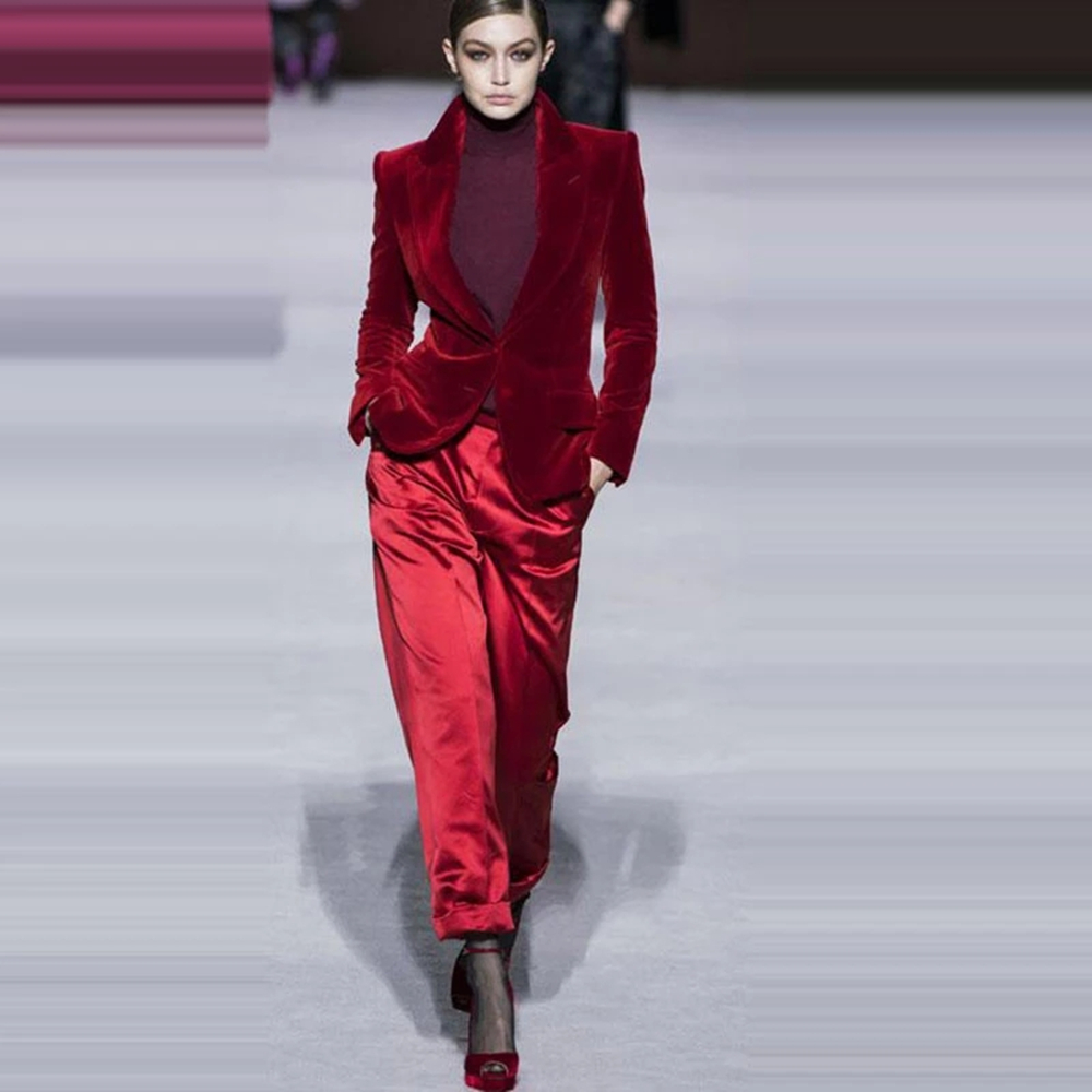 ผู้หญิงชุดกางเกงไวน์แดงกำมะหยี - Women Formal Wear Outfits บทวิจารณ์และราคา