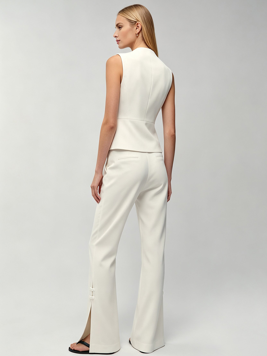 ชุดสูทผู้หญิงสีขาวแบบจีน กระดุ - Women'S Formal Wear With Pants บทวิจารณ์และราคา